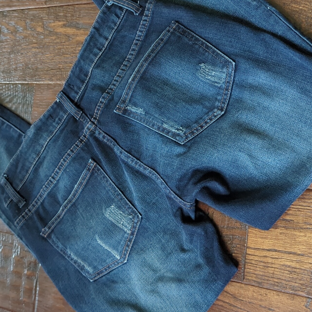 FREE PEOPLE I Slim/Skinny Fit Dark Blue Denim Jean Century Overalls, 26 - Picture 9 of 15